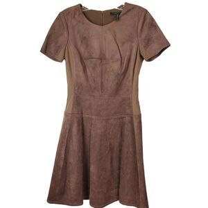 BCBGMAXAZRIA Suede Like A-Line Fit Flare Brown Womens‎ Dress Zip Back Size 4 LP